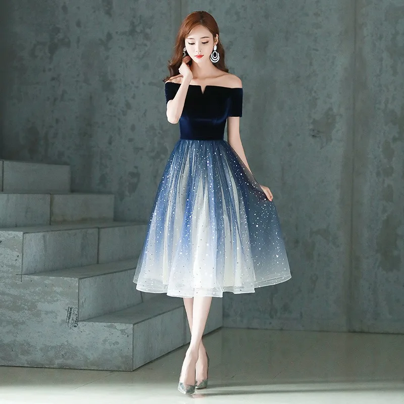 2025 Summer Women's New High Quality Luxury Black Glitter Host Performance One Shoulder Banquet Slimming Evening Dress