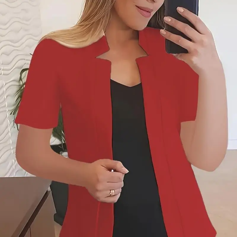 

Однотонная блузка с коротким рукавом, женская зимняя модная блузка из льняного материала, подходящая для работы, элегантная офисная одежда