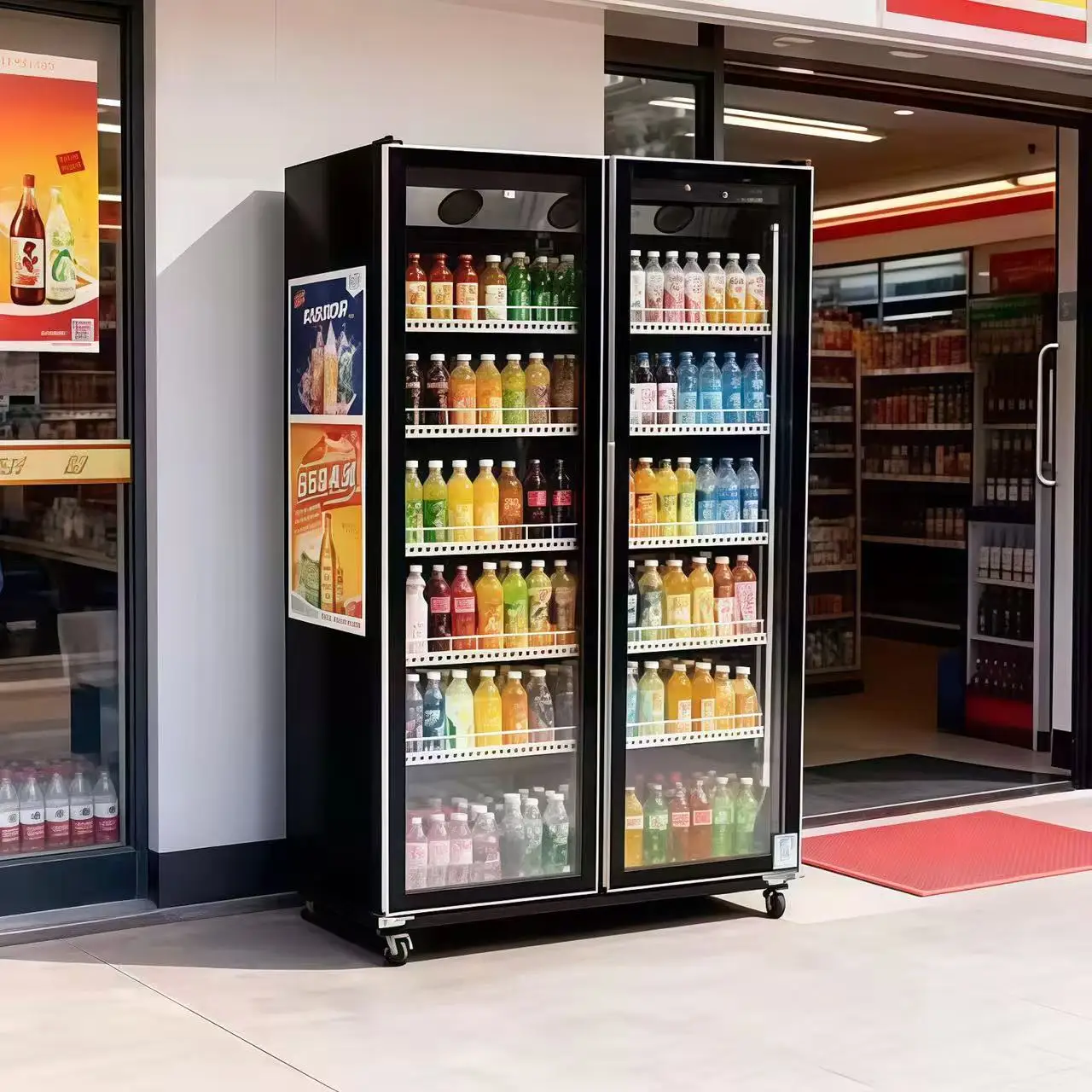 Double-door Air-cooled Refrigerator Beverage Display Cabinet, Adjustable for Beer, Self-service Alcoholic Beverage Refrigerator