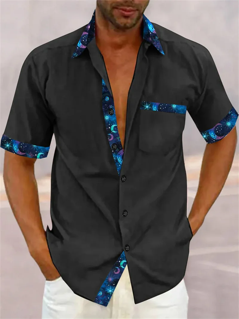 2025 men's short sleeved shirt solid color shirt summer casual vacation Hawaiian shirt comfortable top