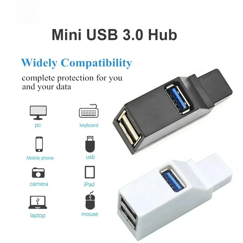 USB 3.0 Hub Adapter, Mini Splitter Box with 3 Ports, High Speed for PC Laptop U Disk Card Reader