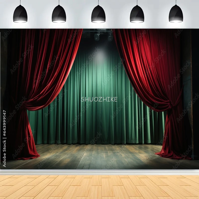 

Red Theater Curtain Stage Tent Carnival Style Photography Backdrops Vintage Circus 1920s Art Deco Spotlights Background WT-07