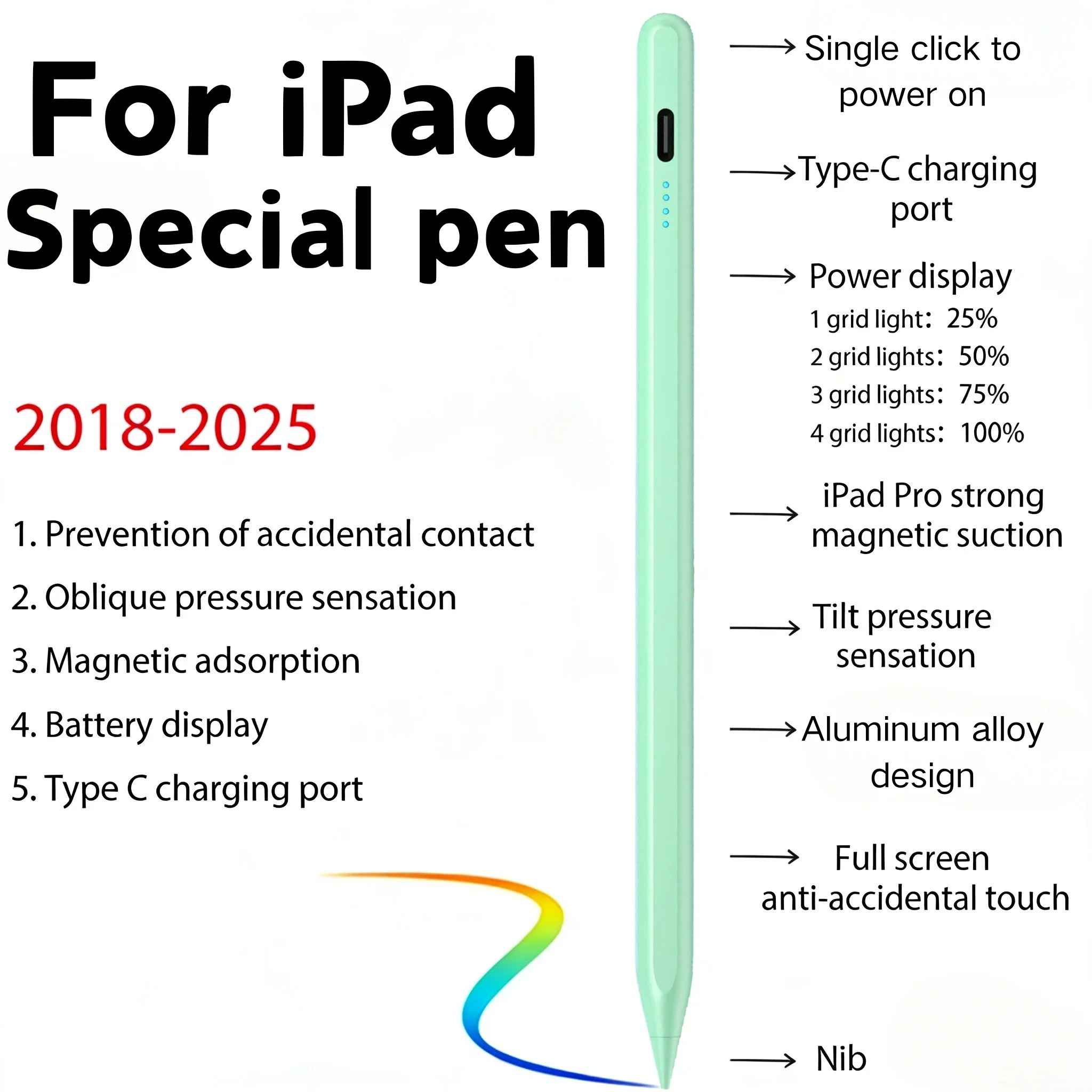 Für Apple Pencil mit Handballenerkennung und Leistungsanzeige iPad Stift für iPad Zubehör 2022 2021 2020 2019 2018 Pro Air Mini Stylus – Detail 7