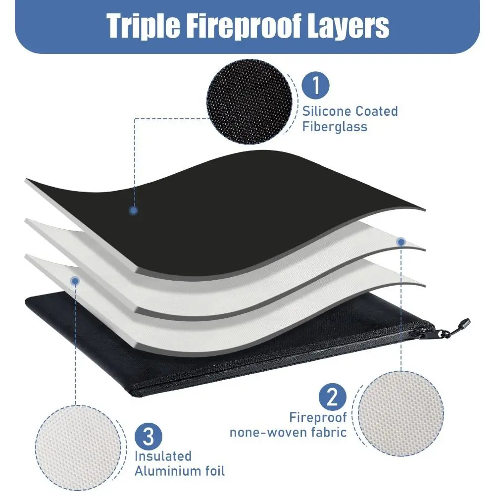 

Heat Insulated Fireproof Document Bags with Zipper Large Capacity Waterproof Money Pouches Sturdy Durable