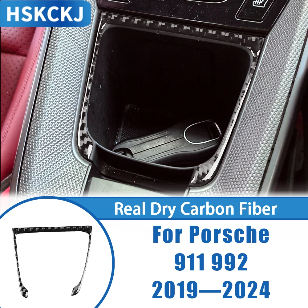 

Carbon Fiber Gear Shift Cup Holder Frame Panel Interior Cover Trim Modified Sticker Car Accessory For Porsche 911 992 2019—2024