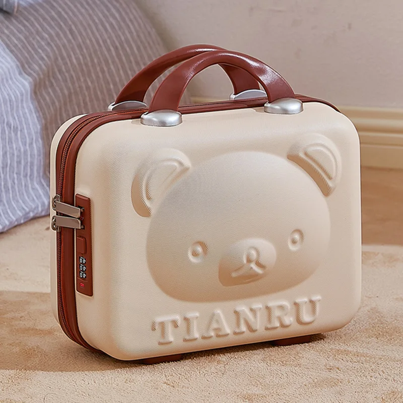 

14 Inch Cosmetic Case Mini Handheld Travel Suitcase Women Makeup Case Organizer Portable Password Lock Cosmetic Storage Box