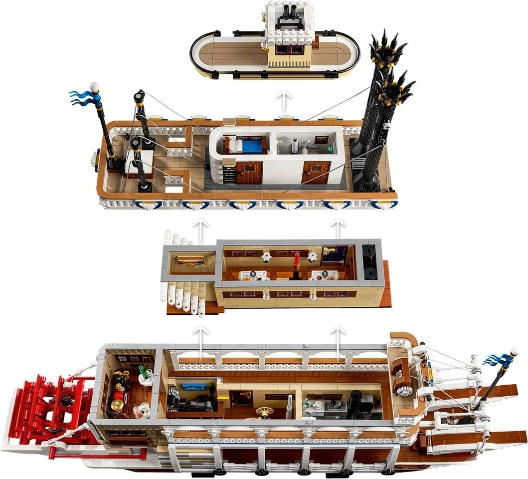 Zestawy klocków konstrukcyjnych Steamboat kompatybilne z elementami Lego, model statku parowego 21356, odpowiednie na prezenty świąteczne.