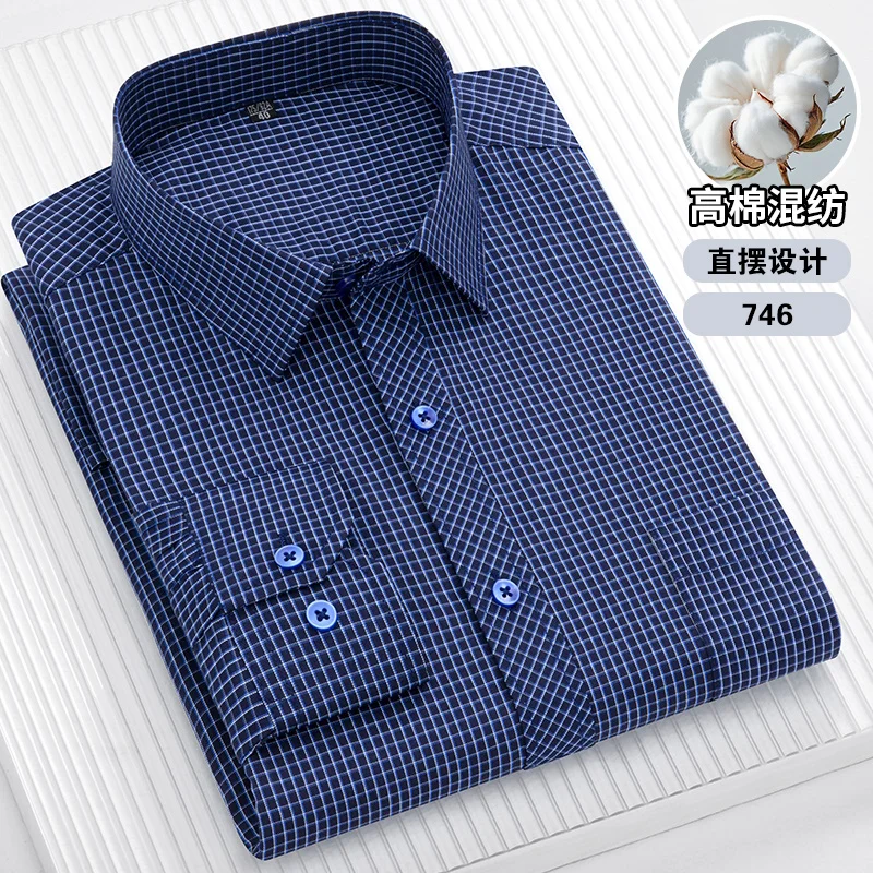 

8XL Classic Plaid stripes Shirts Men Dress Casual Long Sleeved Shirt 7XL Easy Care Business Long Sleeve Shirt for Men Office