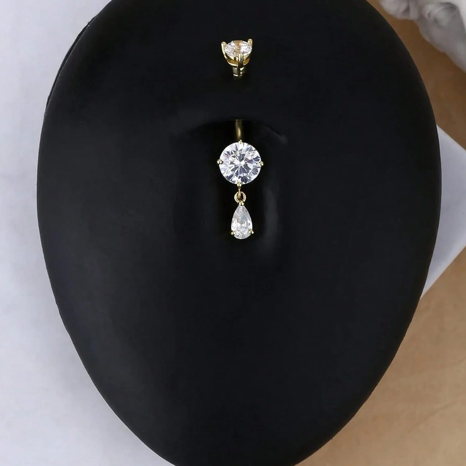3pcs CZ Dangle Belly Button Ring Set, Stainless Steel