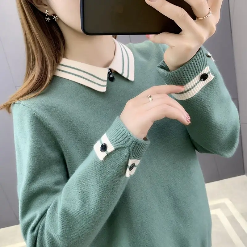 Women's Autumn and Winter Fashion Simplicity Turn-down Collar Long Sleeve Sweater Women Clothes Casual All-match Loose Tops