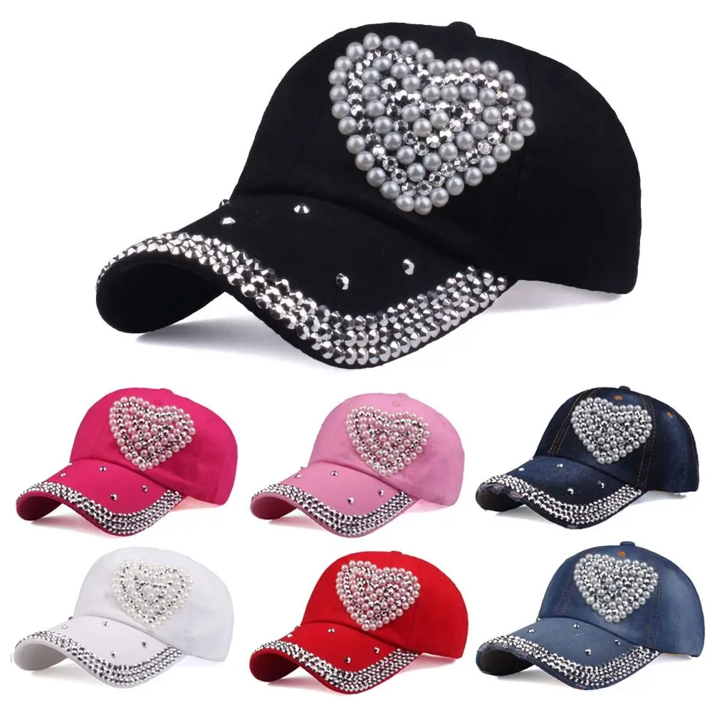 Neue Mode Baseball mützen Frauen Mann verstellbare herzförmige Strass steine besetzt Schirmmütze Hip Hop Hut Kinder Baumwolle Baseball mützen
