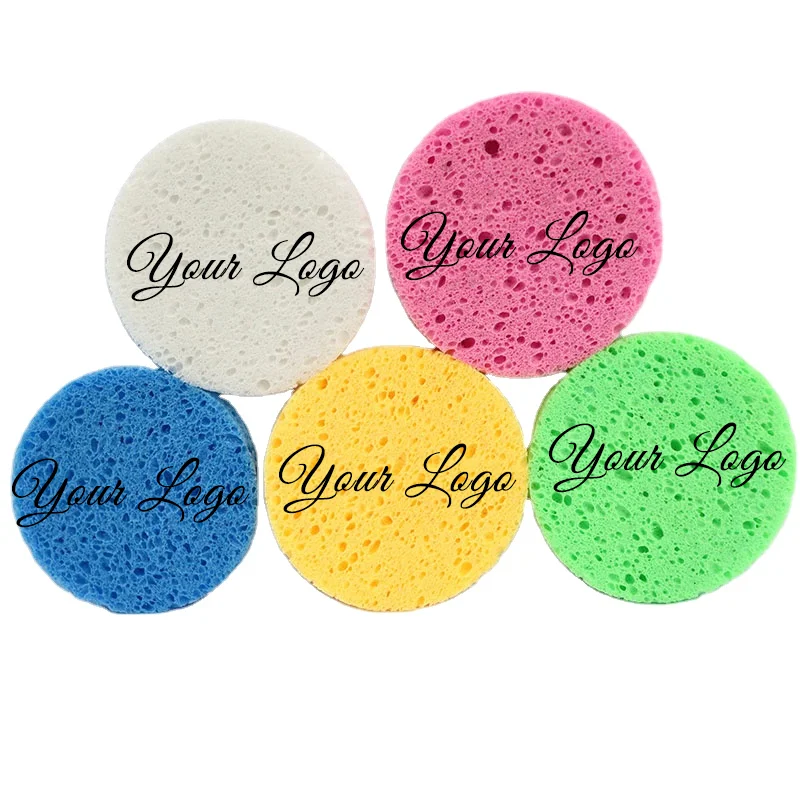 50pcs Custom Logo Compressed Facial Sponge Face Cleansing Puff Makeup Removal Sponge Pad Exfoliating Wash Round Face Sponge