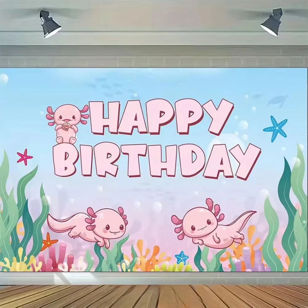 Rosa Salamander Geburtstagsparty-Zubehör Cartoon Axolotl Teller Becher Banner Luftballons für Kinderparty-Geschenke Babyparty Fotobox – Detail 13