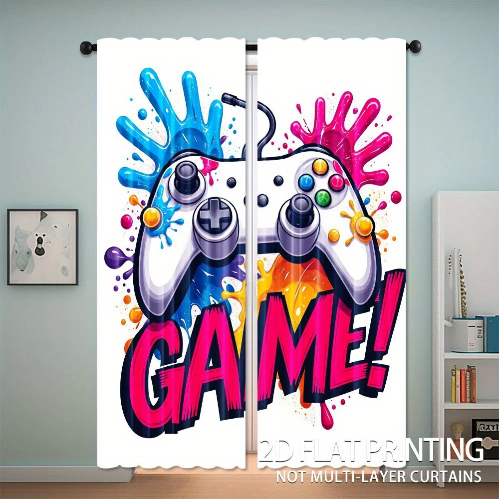 Cool Game Controller Curtains, Colorful Graffiti Gamer Print Drapes for Boys Room, E-sports Pattern Window Treatment Decor