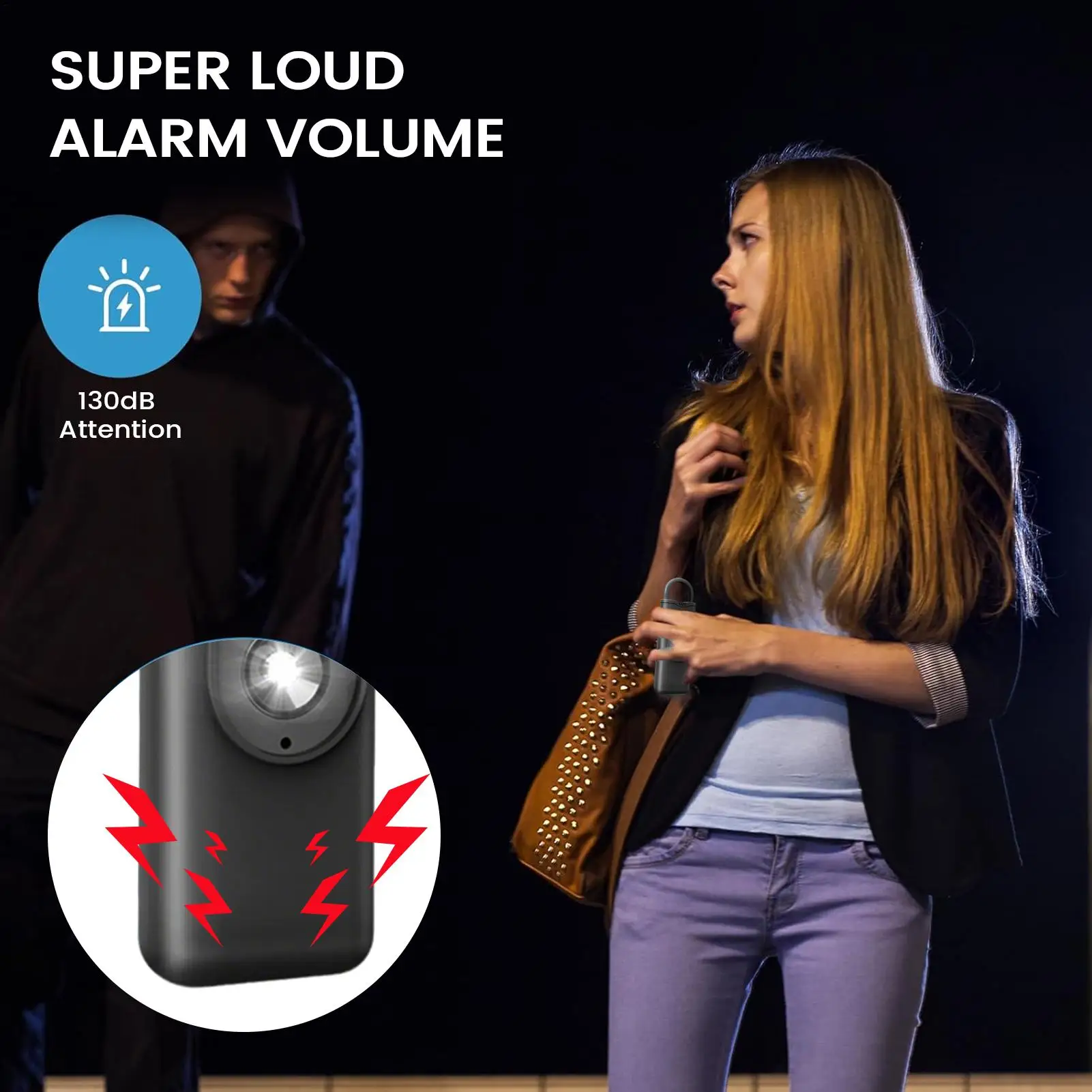 개인 안전 경보 방수 135dB 보안 도구 어린이 소년 소녀 여자 친구 아내를위한 경고등이있는 개인 경보 사이렌