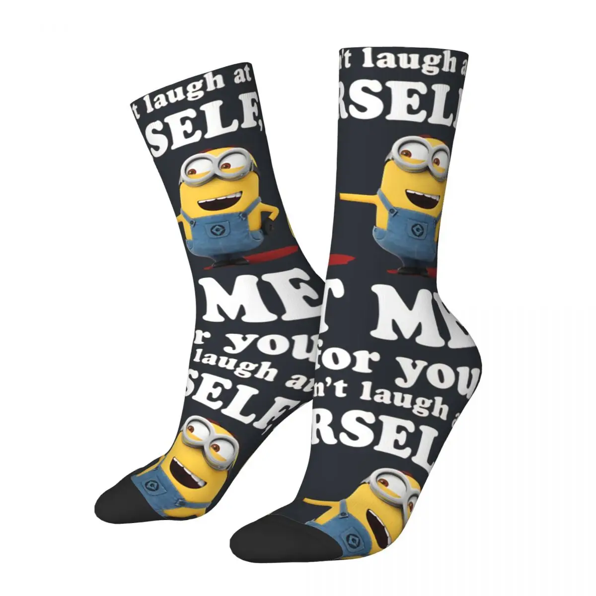 Crazy compression Minions If You Can't Laugh At Yourself Let Me Do It For You Sock for Men Harajuku Despicable Me Minion Sock