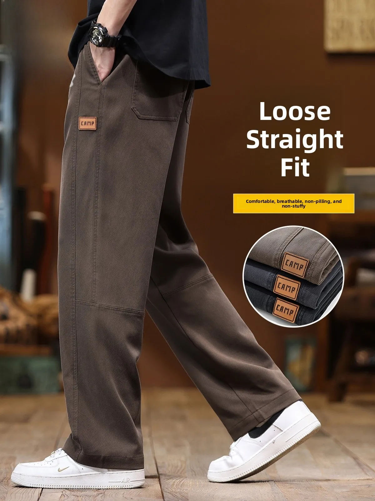 

Men's Casual Pants Spring 2026 Trendy American Retro Lyocell Loose Straight Casual Long Trousers Youth Vitali Sle