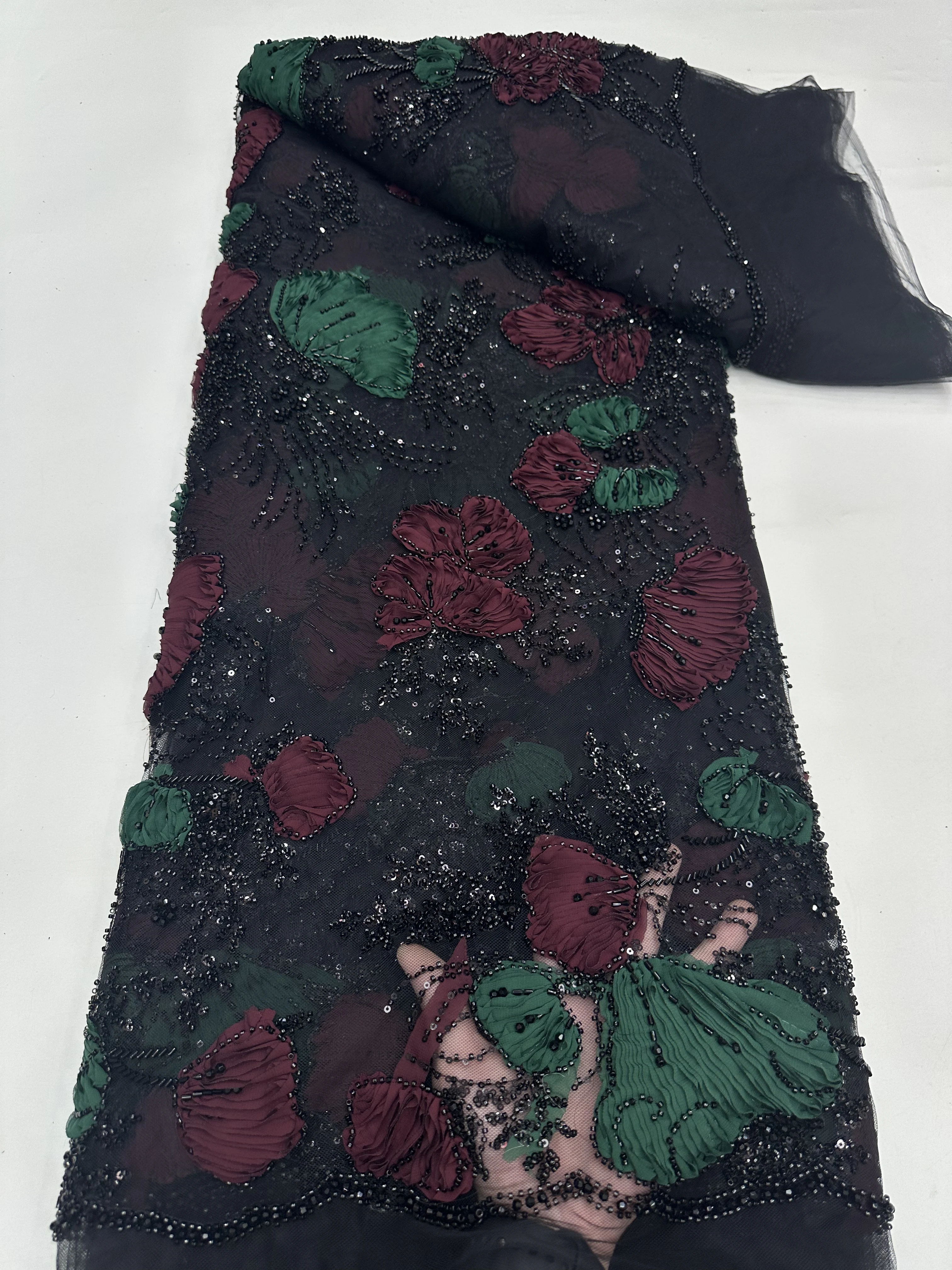 ビーズレース生地高級ナイジェリアレース生地 2025 高品質レースチュールレース生地スパンコールレース生地ウェディングドレス縫う