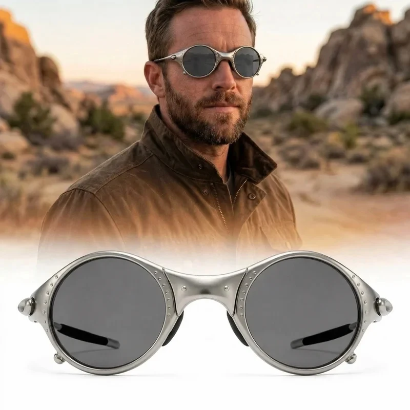

Silver Punk Retro Polarized Cycling Sunglasses Hiking, Camping Mountaineering Sun Glasses UV400 Round Frame Color Mirror Lens