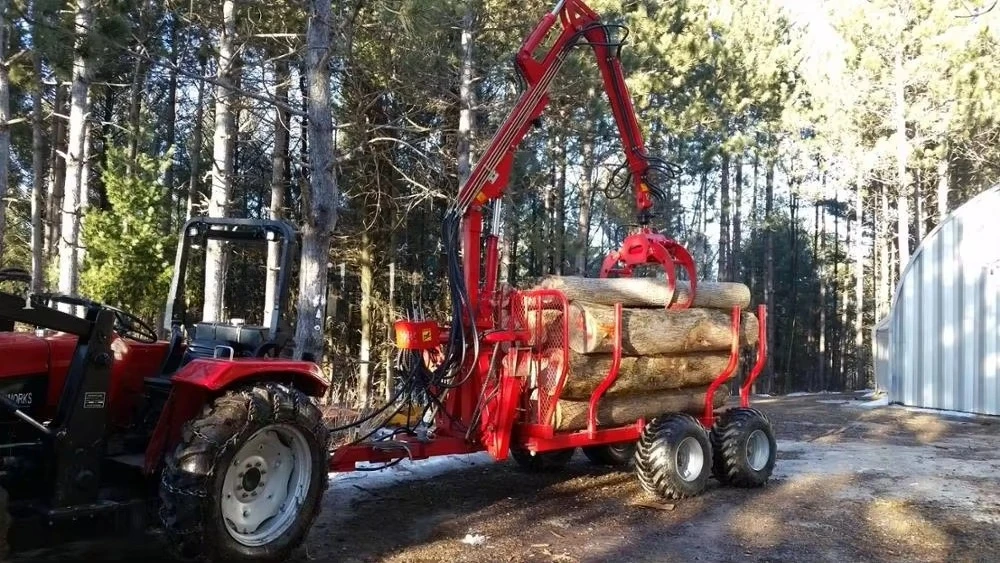 Heavy Duty Forestry Log Hauler Hydraulic 4 Tons ATV Timber Trailer with Crane Hydraulic Log Loading Trailer