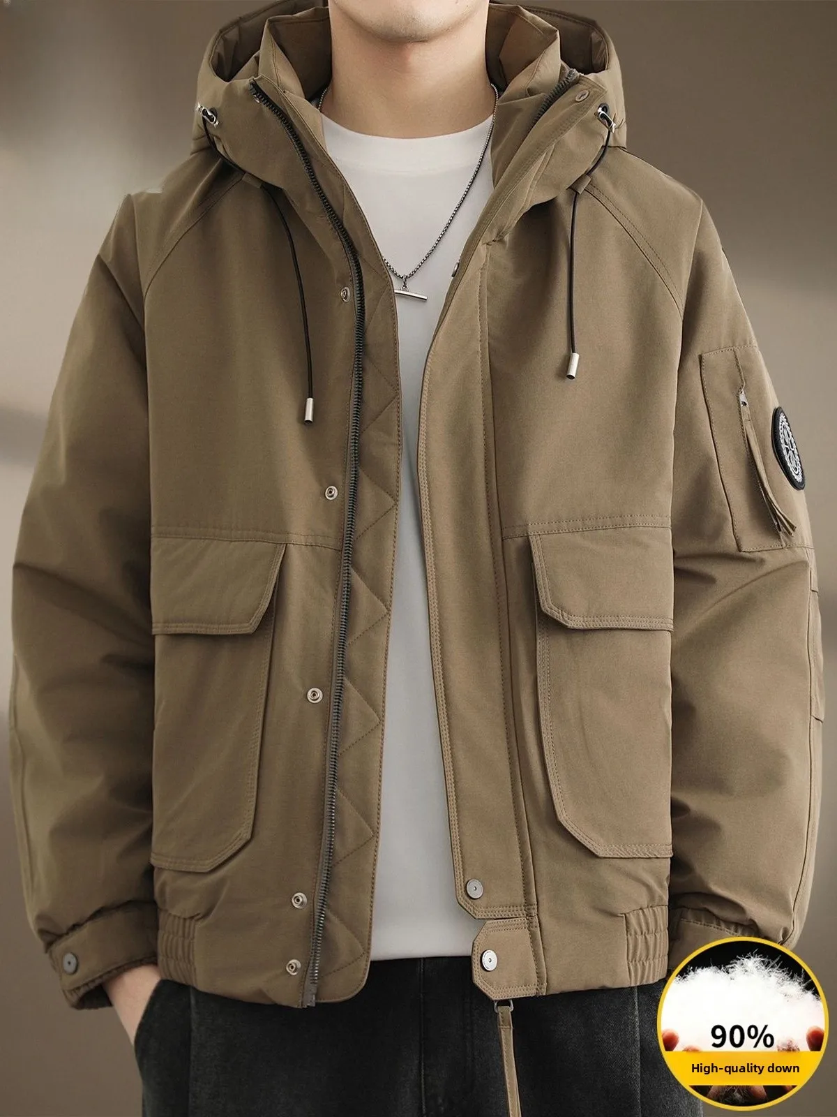 

Мужская зимняя утепленная куртка-ветровка с капюшоном для работы, повседневная молодежная модель с наполнителем из полиэфирного волокна