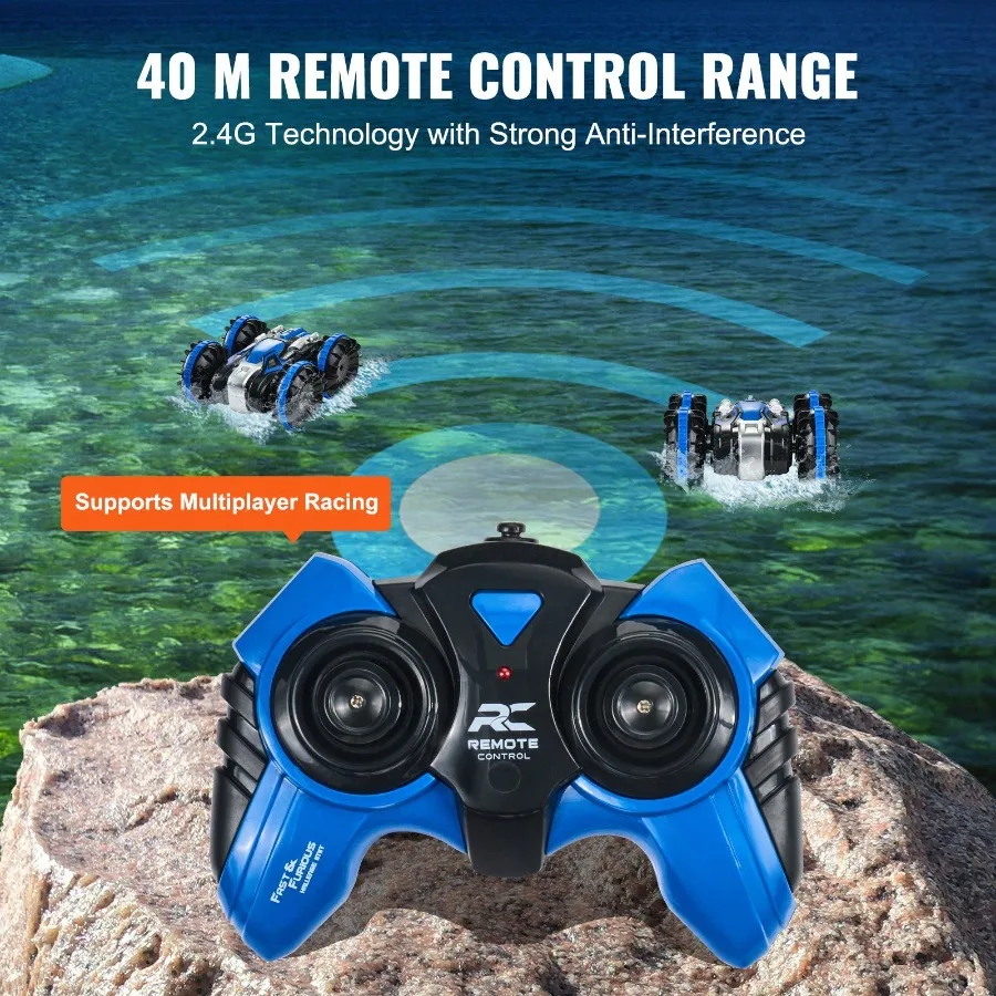 Barco de coche teledirigido anfibio 2,4 GHz 4WD RC barco adultos azul