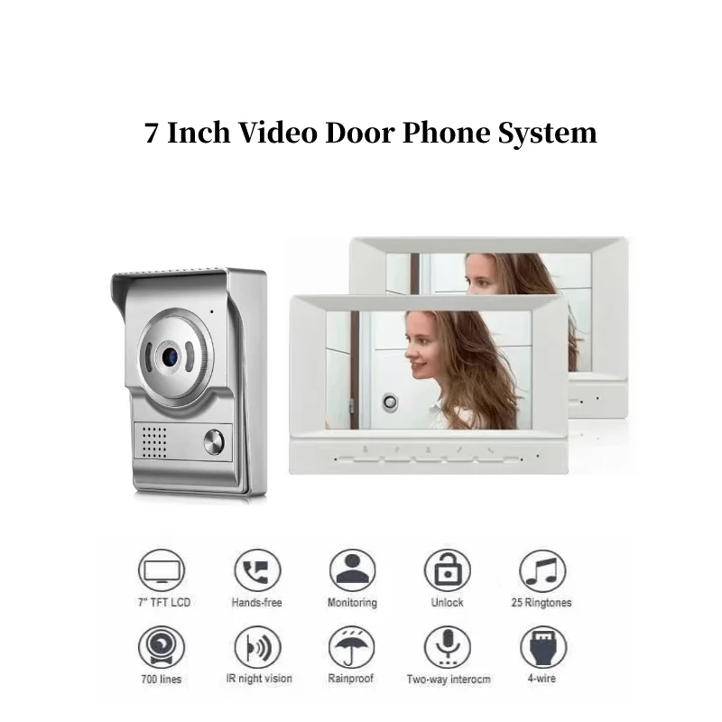 Wired Visual Intercom System Campainha de vídeo, Home Security Protection System, Classical Video Doorphone Kit, LCD 7\