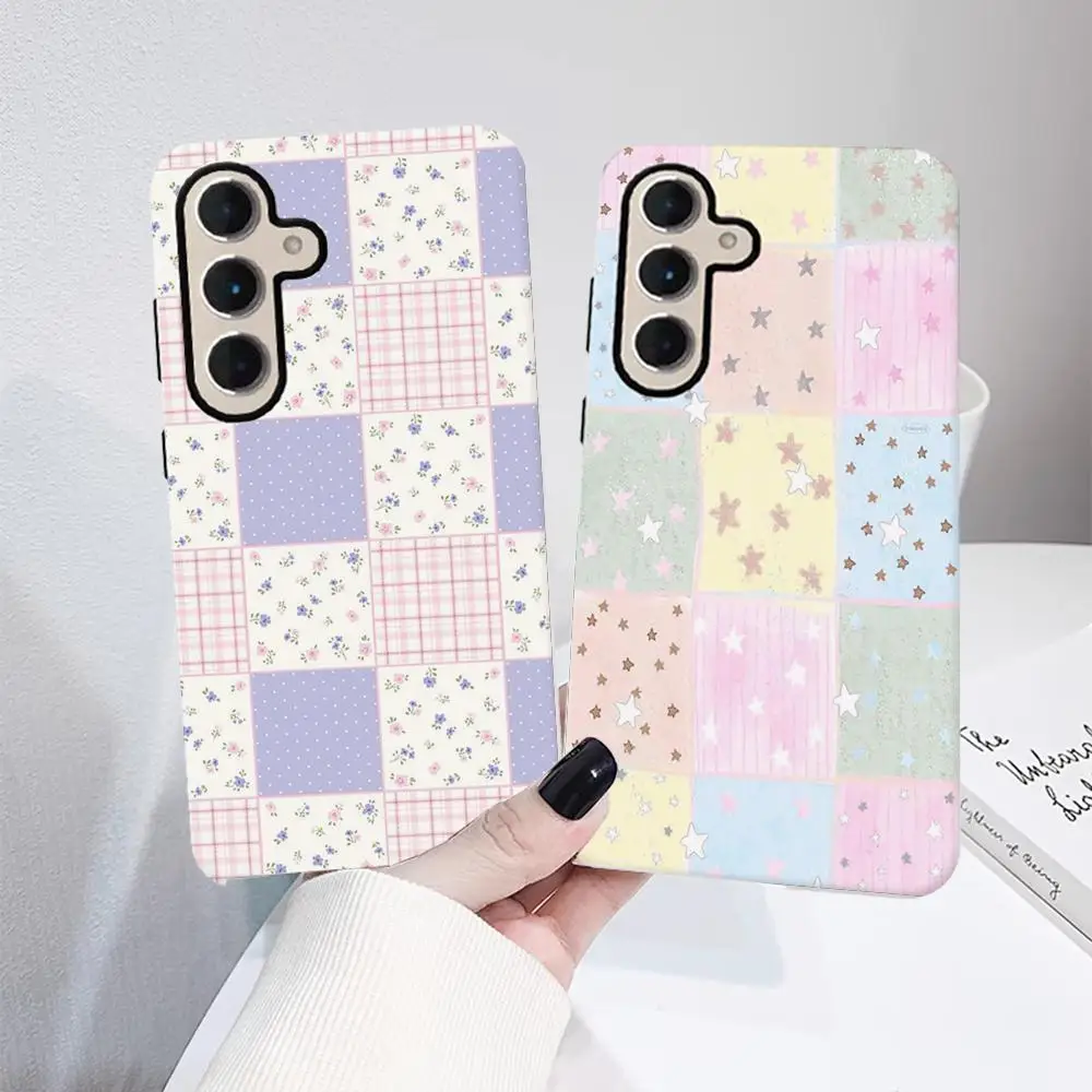 

Korean INS jigsaw puzzle grid Phone Case for SamsungS25 GalaxyS24Ultra 23plus S22 21 A56 36 26 16 Luxury Double layer Back Cover
