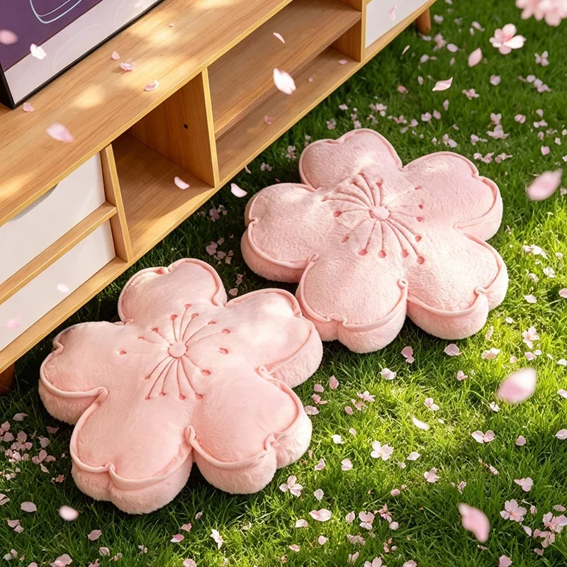 Soft Fluffy Cherry Blossoms Sofa Cushion, Cute Kawaii Cartoon Plush Pillow Stuffed Flower Doll For Girl Birthday Christmas Gift