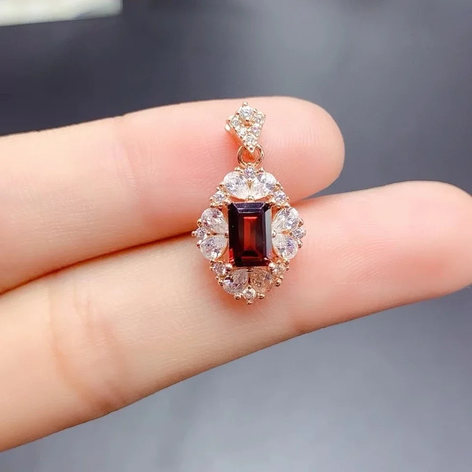 Genuine 18K Gold Plated Gemstone Pendant 4*6mm Natural Garnet Topaz Citrine Necklace Pendant Solid 925 Silver Crystal Jewelry