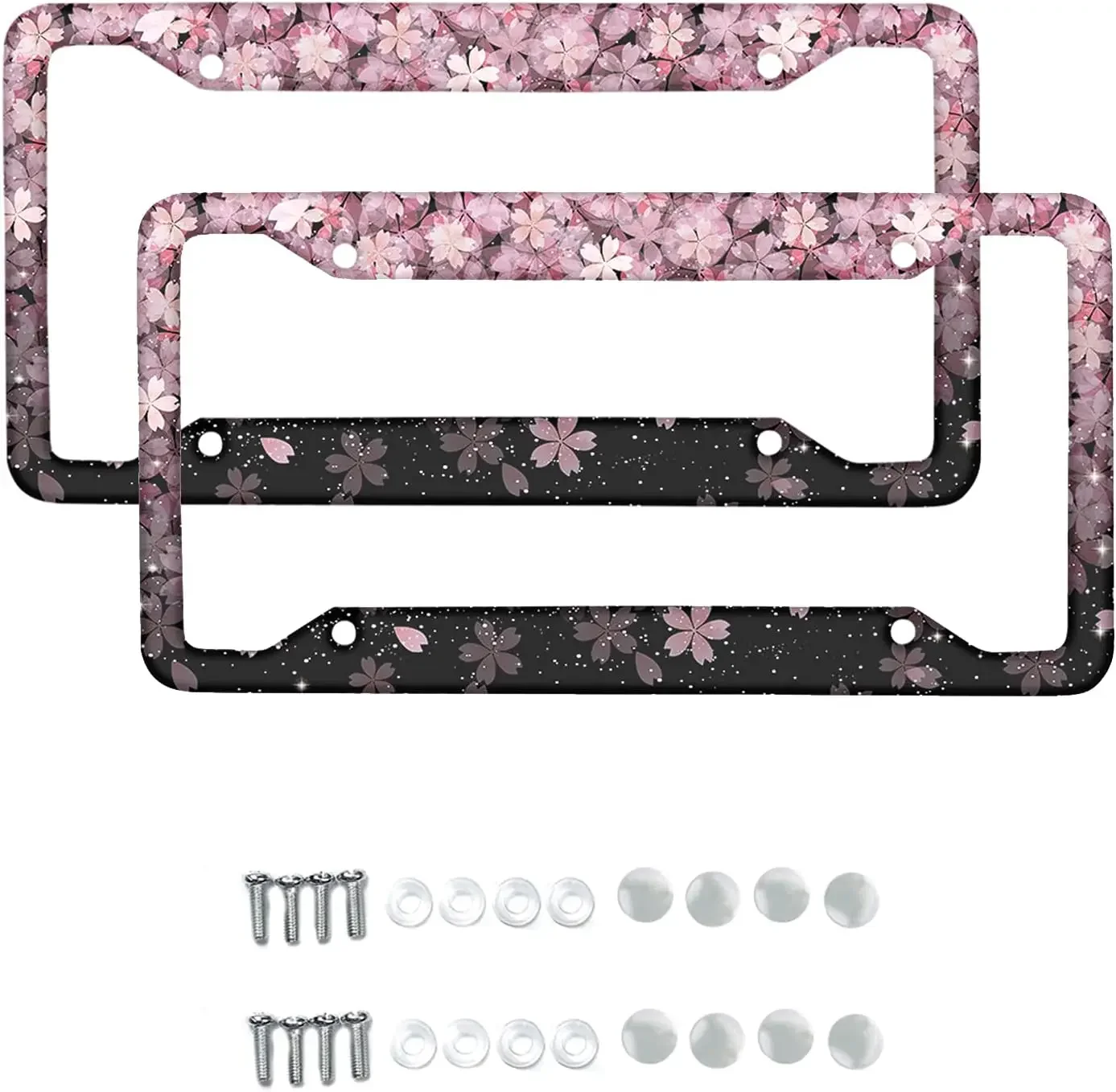 Cherry Blossom Pattern Car License Plate Frame 2 Pack License Plate Holder with 4 Holes Car Tag Frame for Women Men US Vehicles