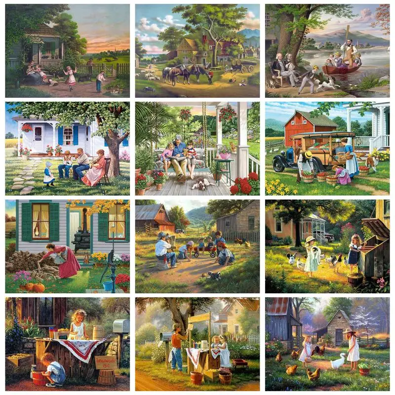 GATYZTORY Decorative Painting By Numbers Paint Kit Figures Paintings On Number Rural Scene Canvas Painting Adult Crafts Handmade