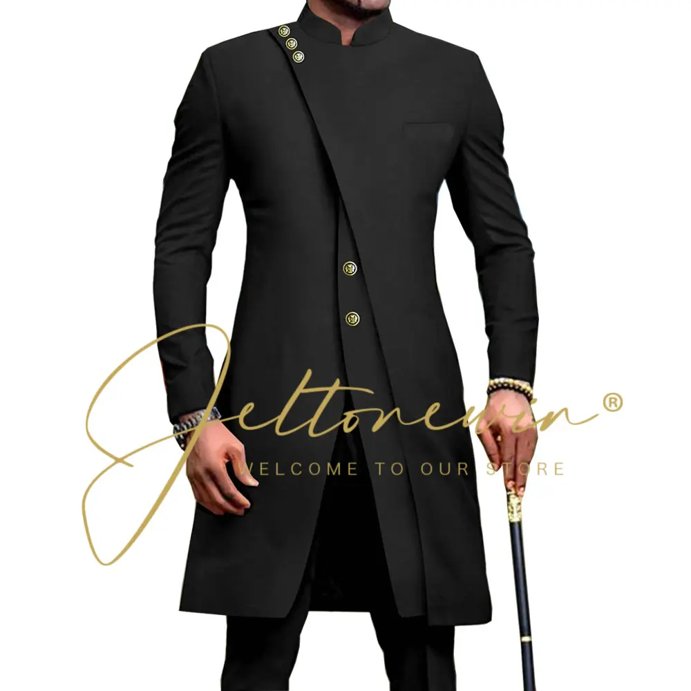 

African Design Slim Fit Men Suits For Wedding Groom Tuxedos Black Bridegroom Suits Best Man Prom Party Blazer Sets