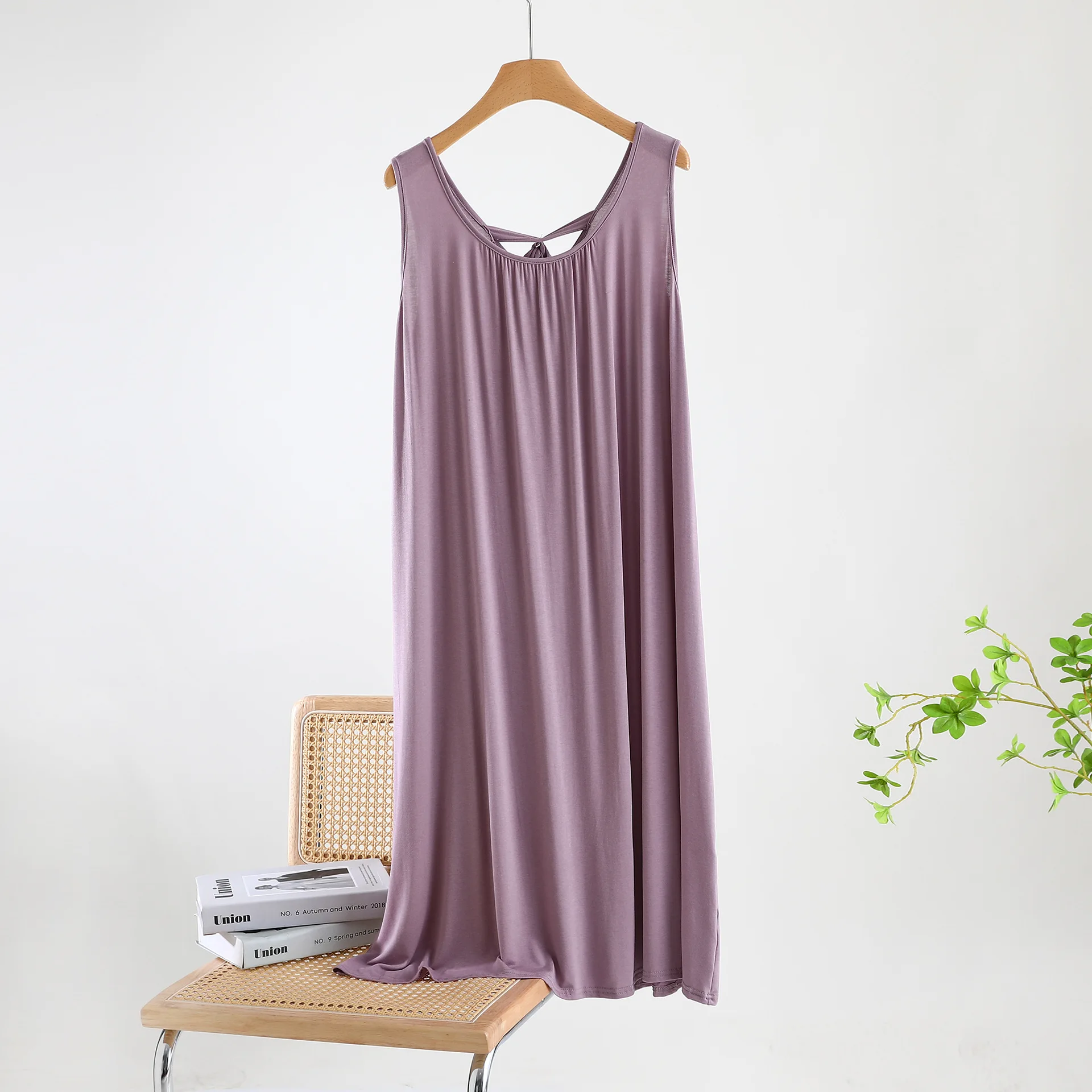 Vestido sem encosto modal feminino, vestido noturno com renda sem mangas, saia de colete solto, roupa de dormir de verão, camisola