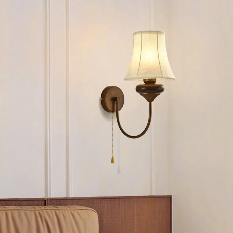 

Nordic Bedroom Bedside Wall Light Antique Corridor Living Room Stair Study Reading Lamp With Switch Background Wall Lamp