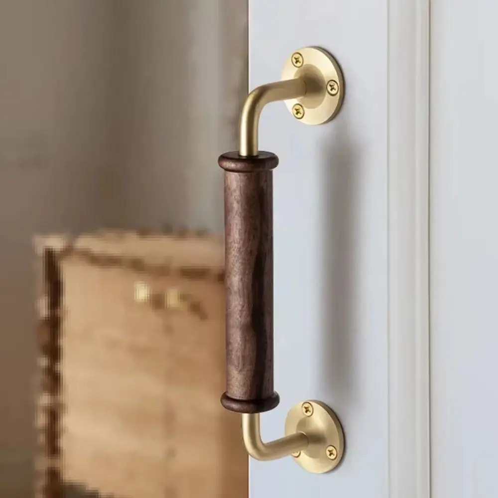 

Solid Wood Walnut Wood Handle Light Luxury Brass Base Vintage Door Handles Premium Quality Vintage Decor Brass Handle Home Door
