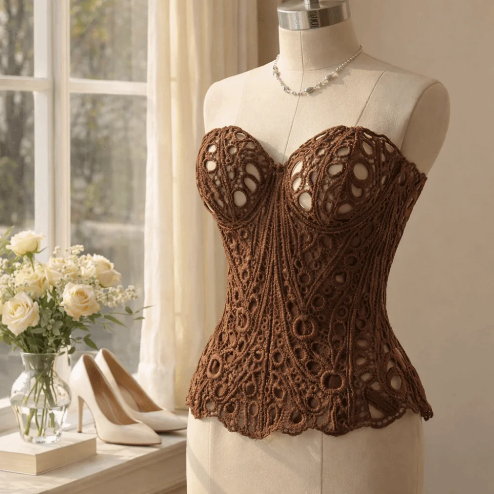 Breathable Back Tie Hollow Out Corset Top Irregular Hem Fishbone Lace Corset Mesh Splicing Slimming Tube Top Clubwear