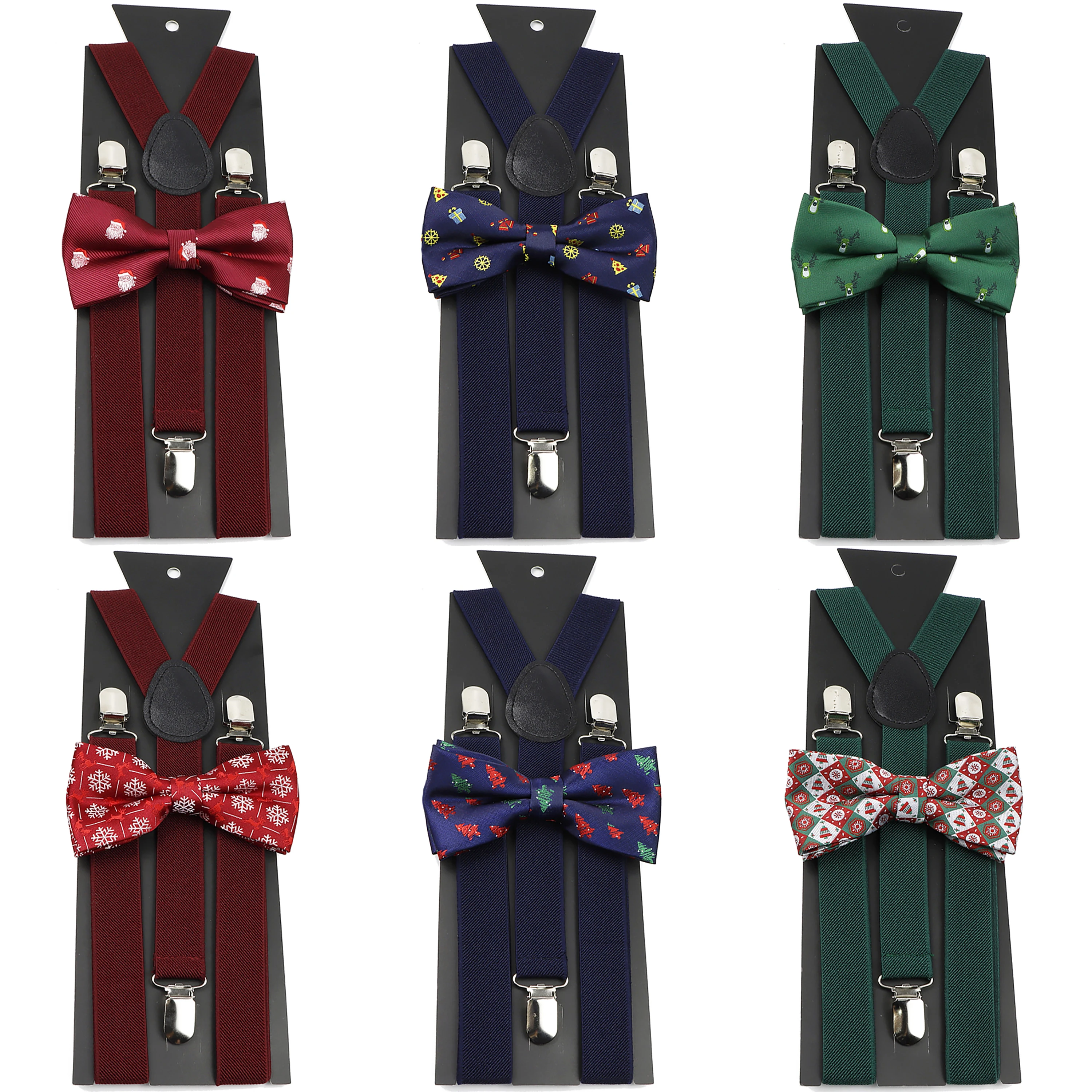 Christmas Suspenders Bowtie Set For Men Women Boy Girl Solid Color Elastic Leather Adjustable Y-Back Straps Festival Theme Gift