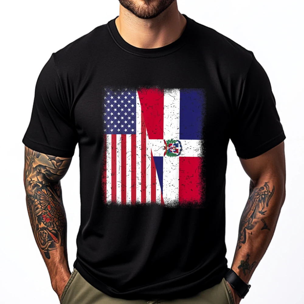 

Dominican Republic American Flag Men Hispanic Heritage Fashion T Shirt Men Clothes Man Tops Tees Classic