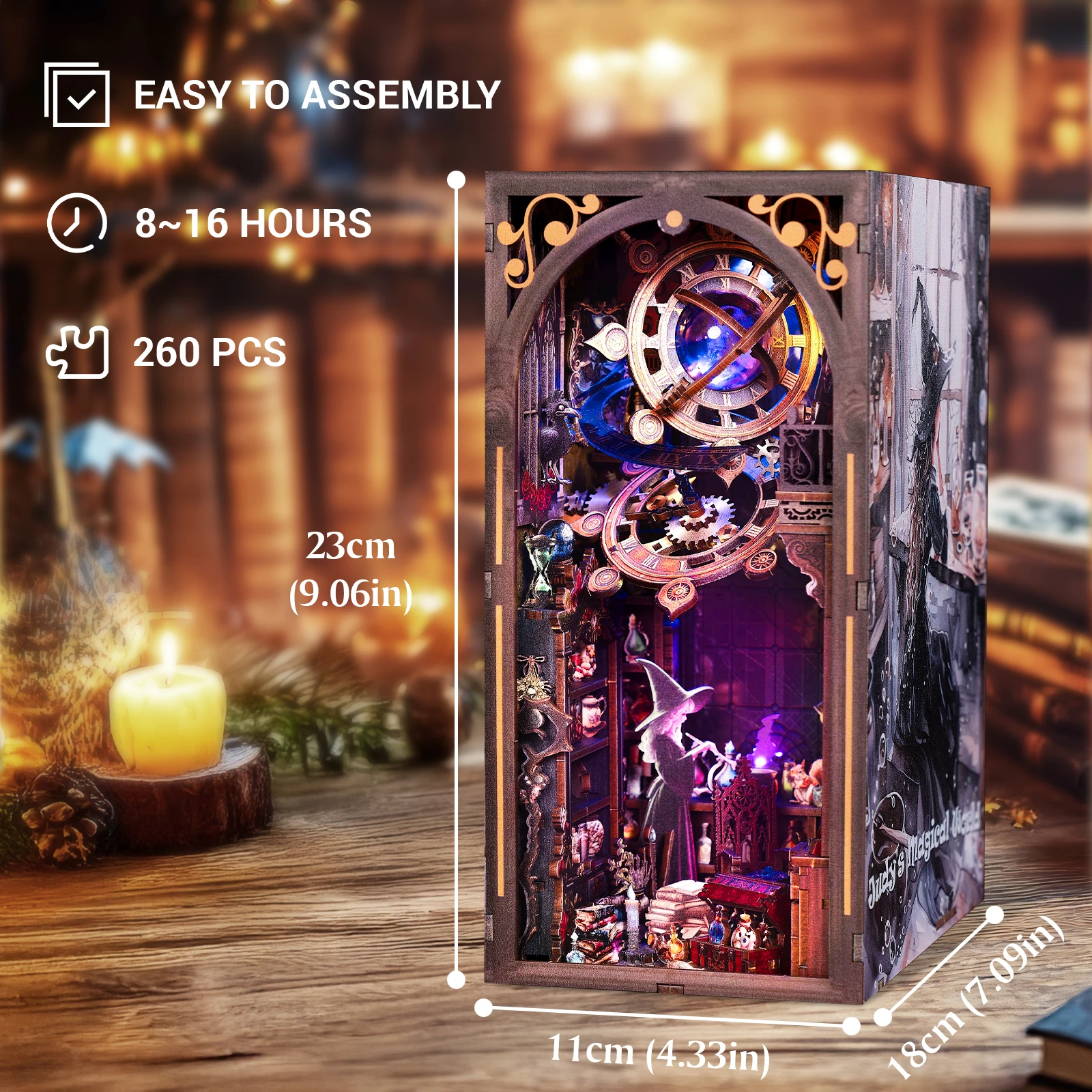 DIY Boekenhoekje Houten Miniatuur Model Kits Judy's Magische Wereld Boekensteun 3D Puzzel met LED Licht voor Vrienden Verjaardagscadeautjes
