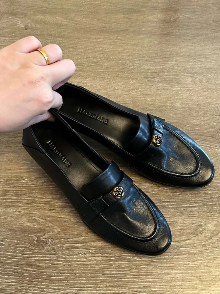 

Женские туфли из натуральной кожи с каблуком-шпилькой в стиле ретро, британский стиль, без застежек, с круглым носком, на тонком каблуке, модные