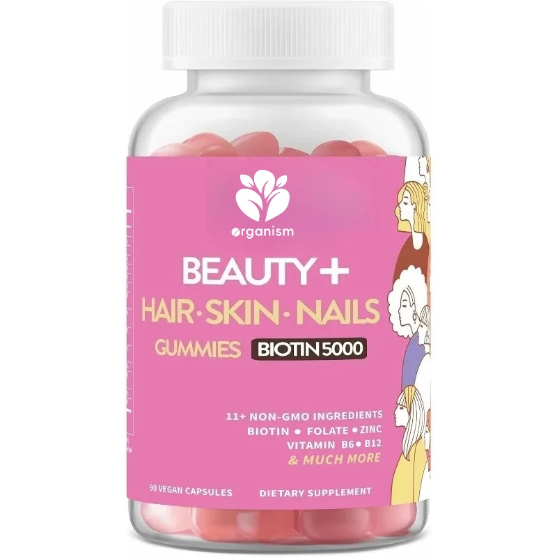 Hair, Nail, and Skin Vitamin Supplements Soft Candy with Biotin 5000 Microgram Folic Acid Vitamin B Complex