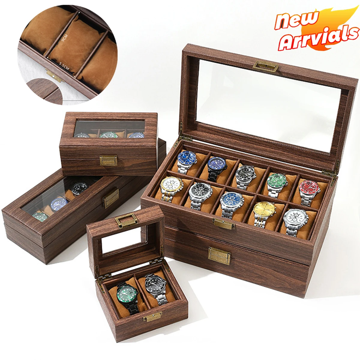 Hot Sale Retro Imitatie Houtnerf Pu Lederen Display Opslag Collectie Organizer Horlogedoos voor Horloge Display Box Geschenken