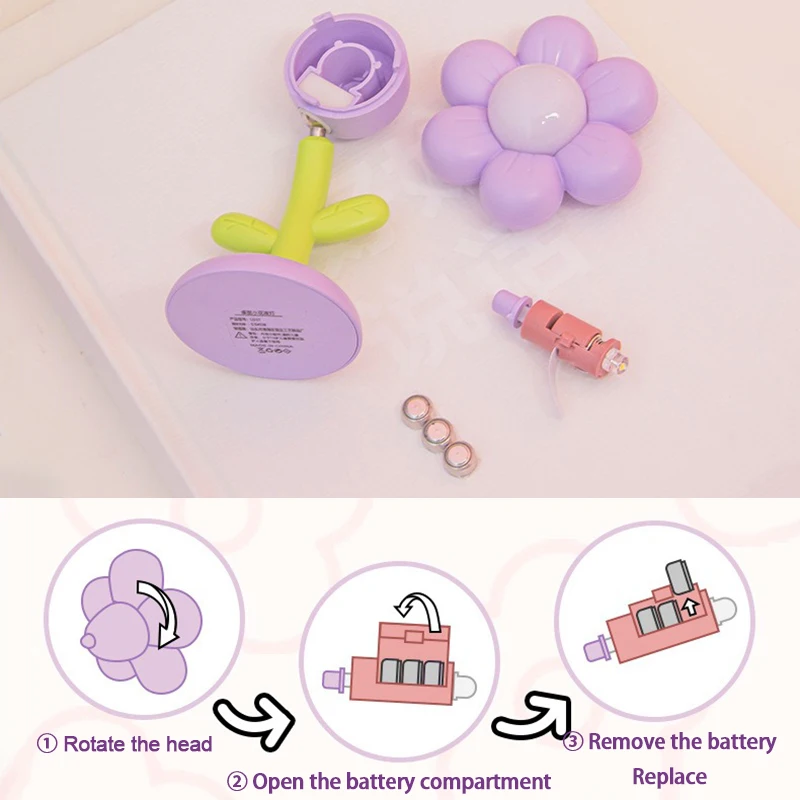 Mini LED Flower Night Light Cute Small Table Lamp Desktop Ornament Bedside Bedroom Ambient Lights Children Toy Kids Holiday Gift