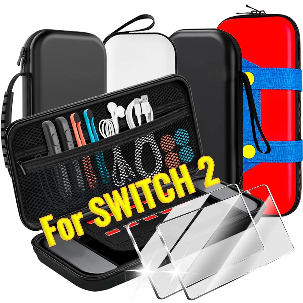 Tragetasche für Nintendo Switch 2 2025, schützende Hartschale, tragbare Reise-Tragetasche für Switch 2 mit gehärtetem Glas