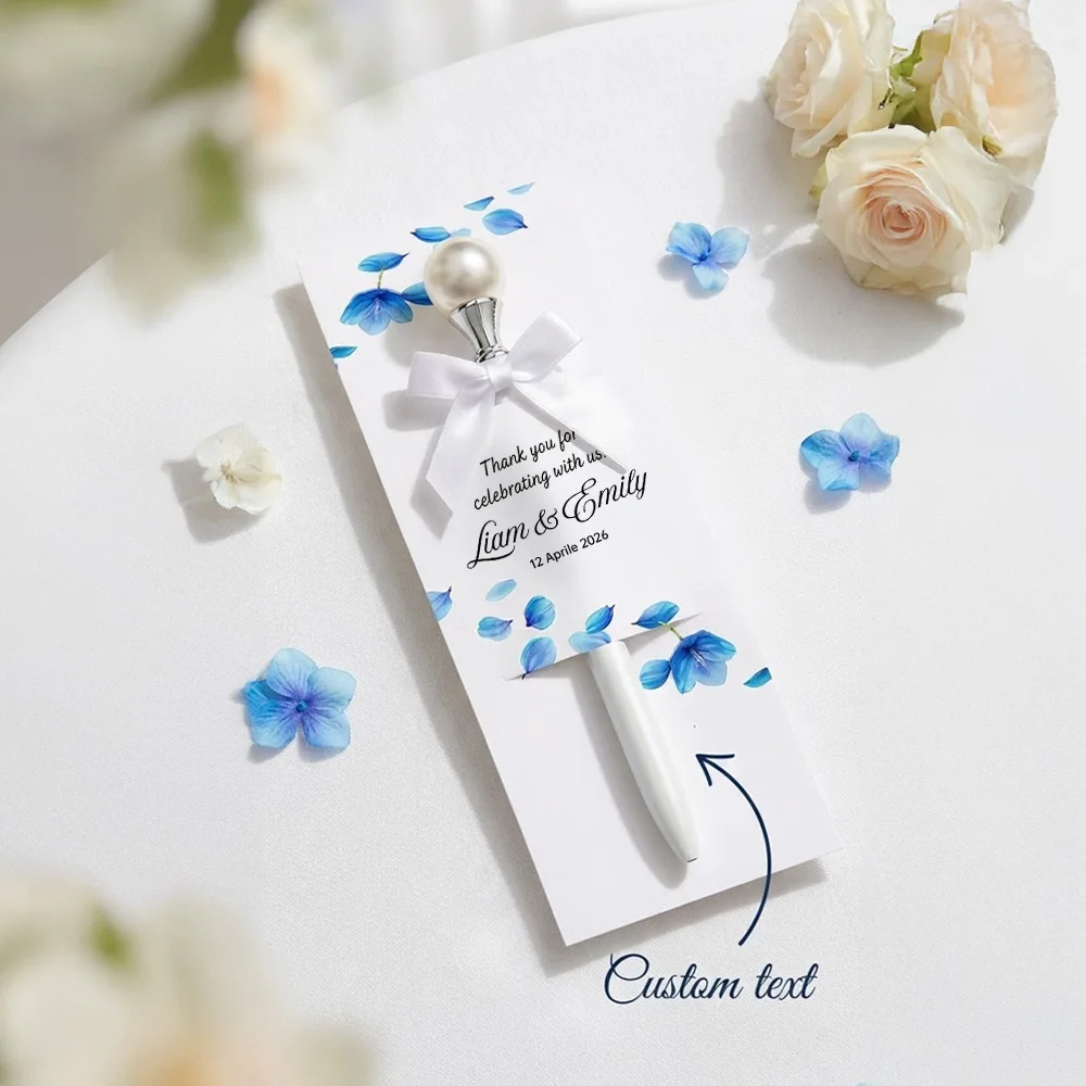 Personalized Pearl Top Ballpoint Pen, Custom Engraved Name Pen with Thank You Card,