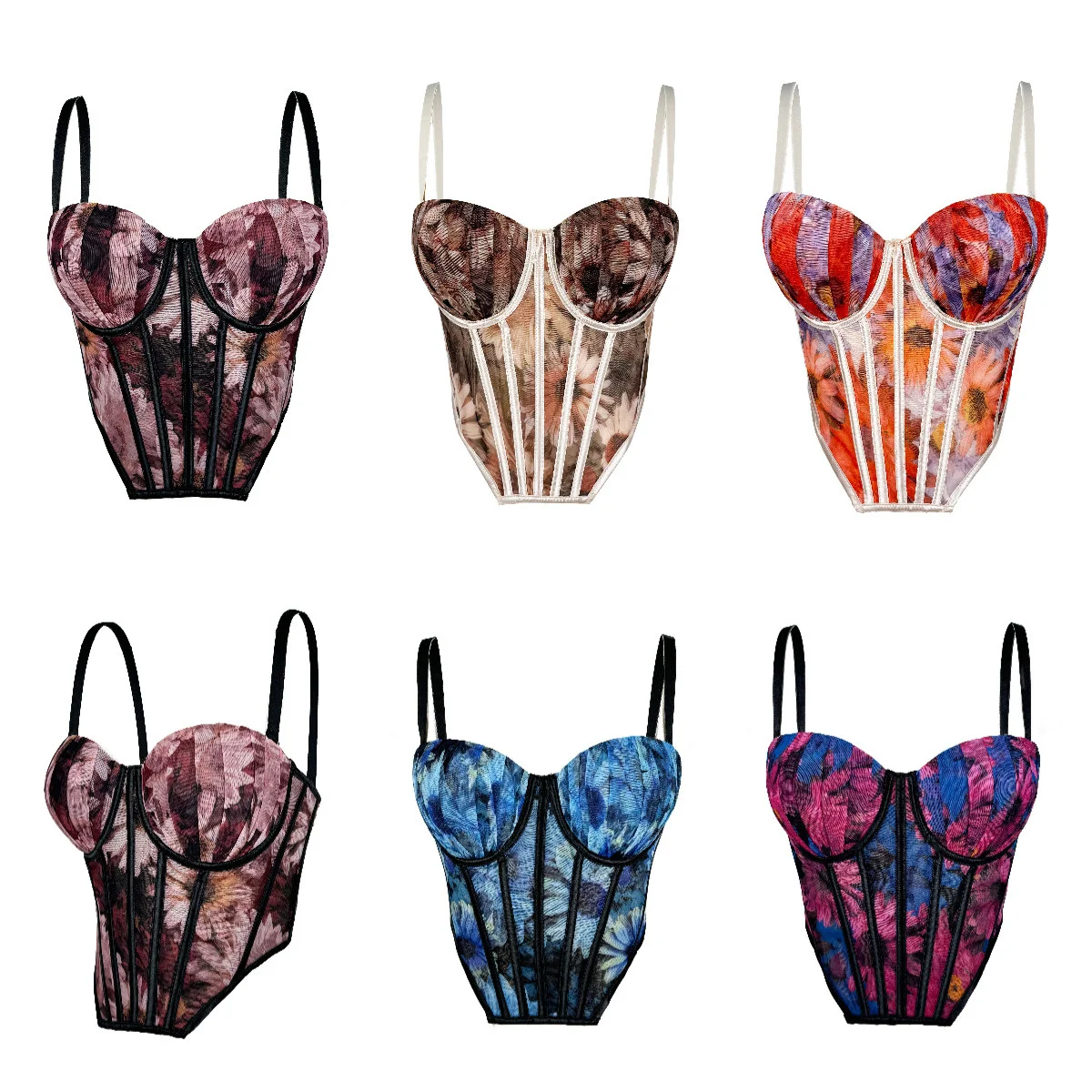 

Floral Corset Tops Y2k Camisole Women Sleeveless Boned Shapewear Bustier Push Up Bra Halter Top Summer Lingerie Body Shaper Vest