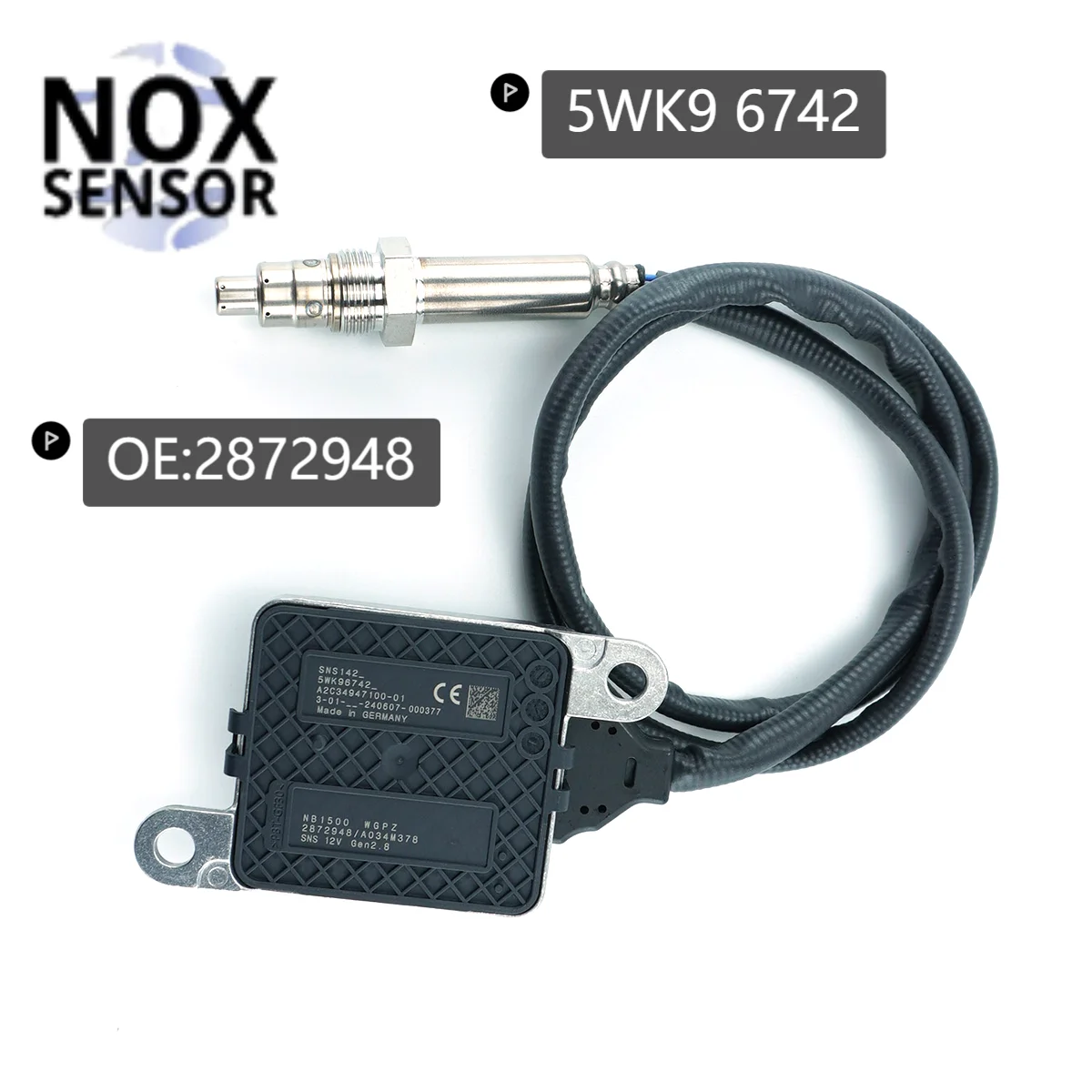 5WK96742 2872948 4326873 4326873RX New Nitrogen Oxygen NOx Sensor For Cummins ISX QSX Engines 11.9L 15L ISX15 2013-2018