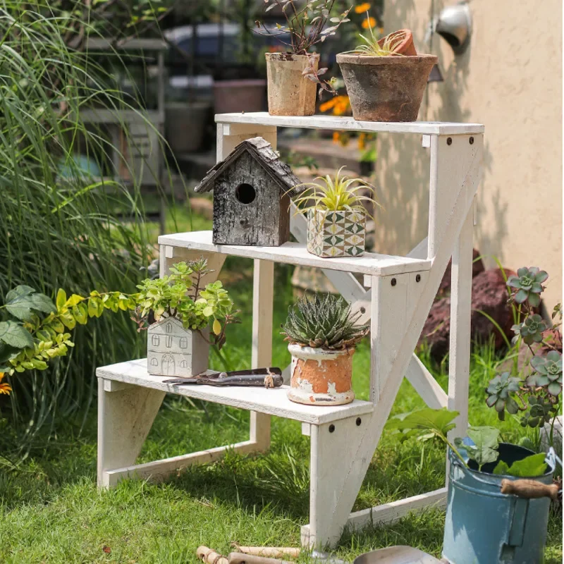 

Sturdy Wooden Ladder for Plant Display Anti-Corrosion Multi-Tier Stand Versatile Shelving for Potted Greenery