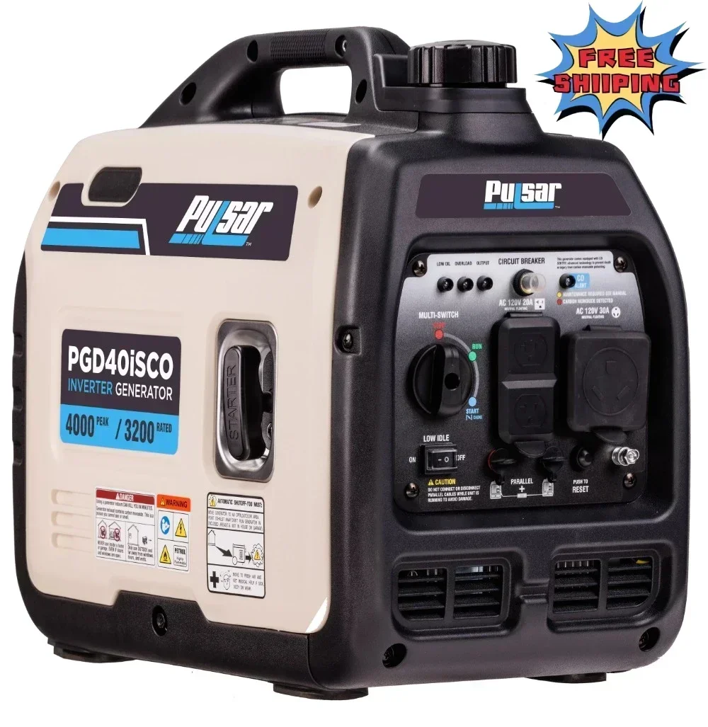 

Pulsar 4000-Watt Super Quiet Gas Powered Inverter Generator with CO Sentry | USA | NEW